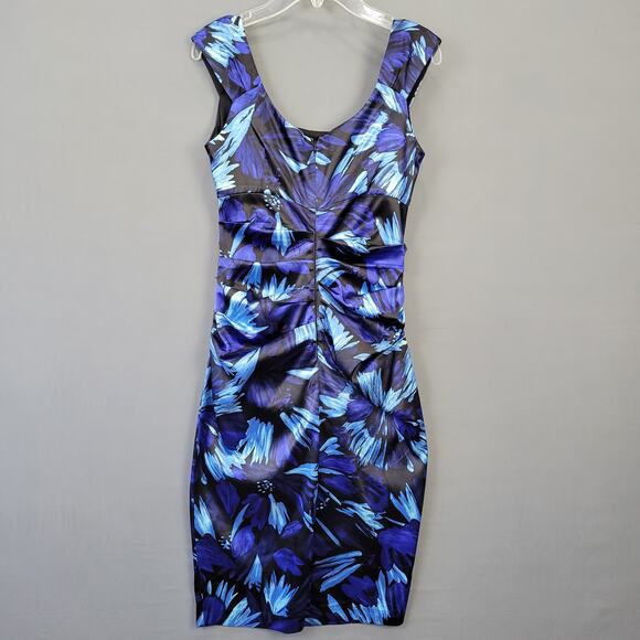 London Times Petite Dress Blue Stretch Midi Bodycon Sleeveless Womens Size 2 Zip - Picture 2 of 11